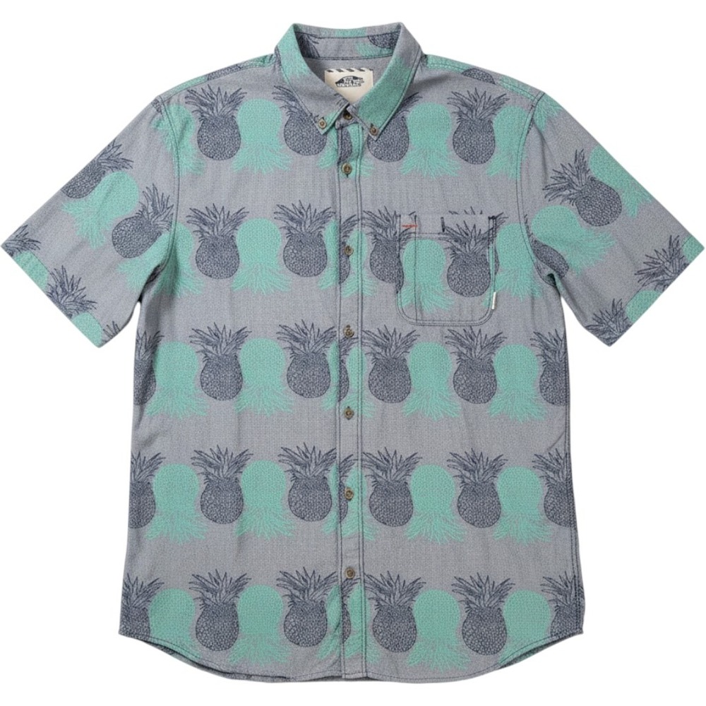 Vans Oxford Shirt Mens Large Blue Pineapple Print Short Sleeve SSBD EUC